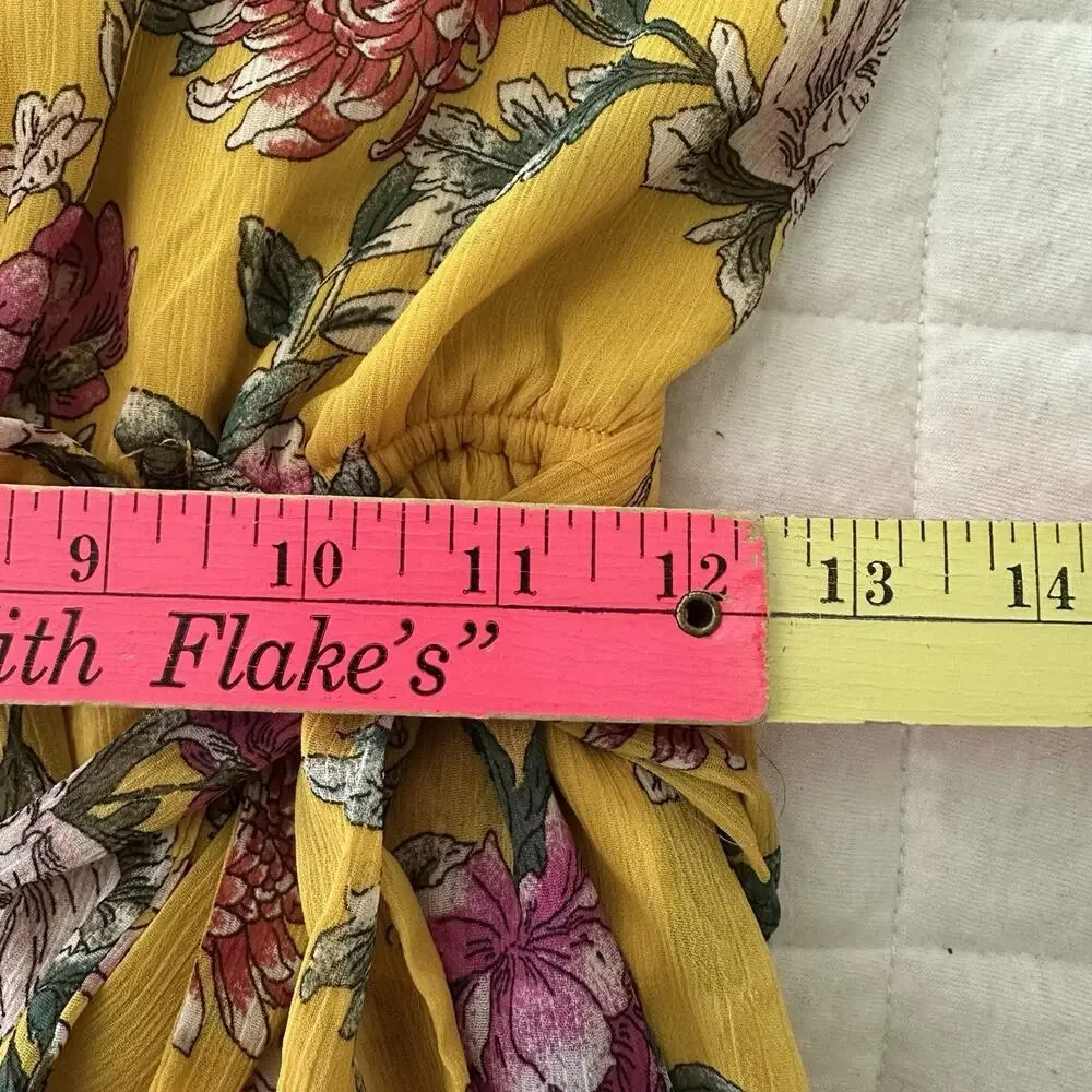 Band of Gypsies Dress Medium Yellow Floral Maxi Faux Wrap Garden Party Fairy - Picture 11 of 12